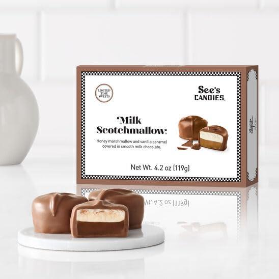 imageSees Candies Milk Scotchmallow Honey Marshmallow Coated in Milk Chocolate 6 Piece Box 42 oz