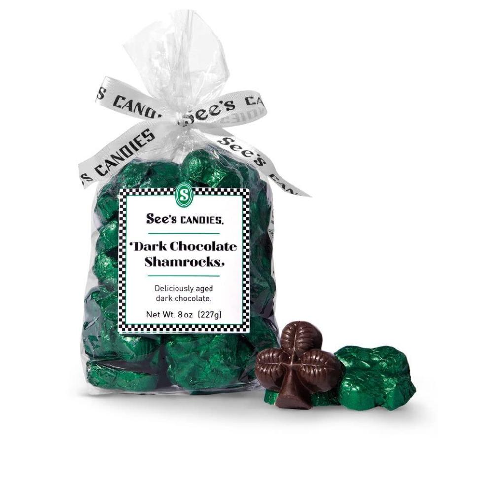 imageSees Candies 8 oz St Patricks Day Dark Chocolate Shamrocks