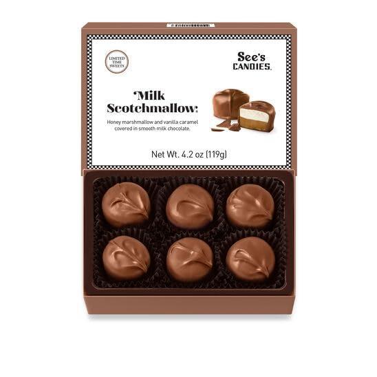 imageSees Candies Milk Scotchmallow  Honey Marshmallow Coated in Milk Chocolate 6 Piece Box 42 oz