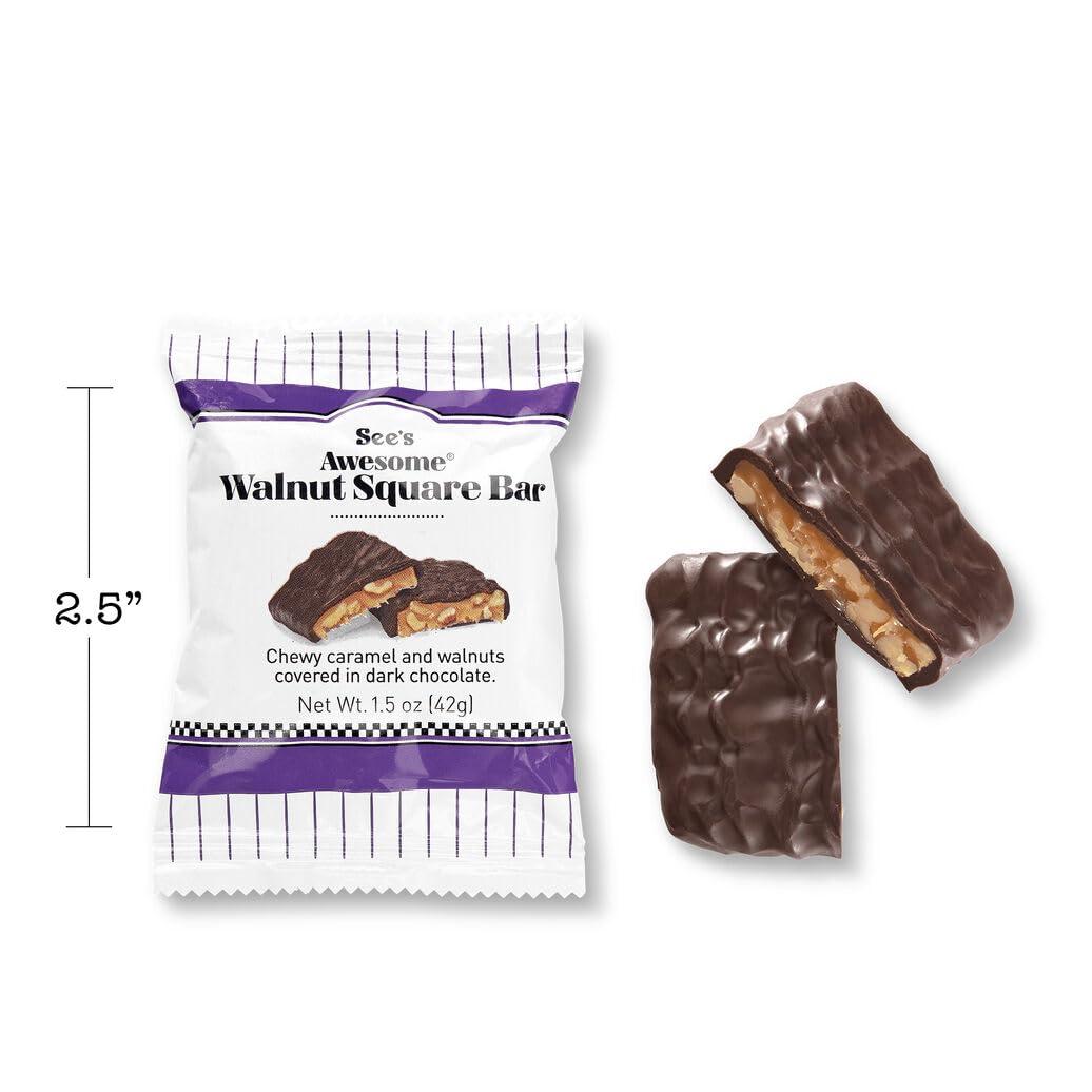 imageSees Awesome Walnut Square Bars Rich Dark Chocolate Bars with Walnuts amp Caramel Individually Wrapped Treats 8 Bars