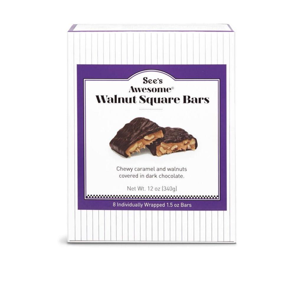 imageSees Awesome Walnut Square Bars Rich Dark Chocolate Bars with Walnuts amp Caramel Individually Wrapped Treats 8 Bars