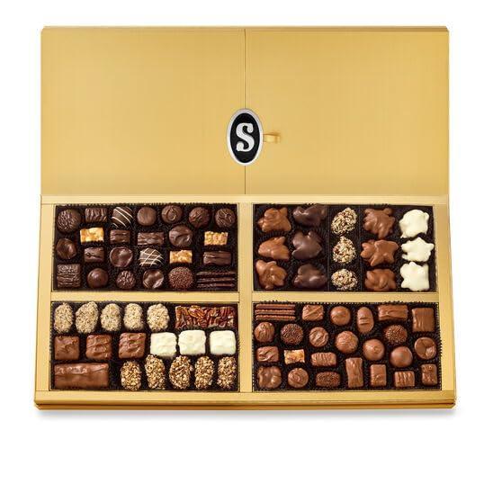 imageSees Candies Gift of Elegance Impressive Gold Gift Box with Assorted Chocolates Truffles Caramels Candy Bars amp More 553 oz