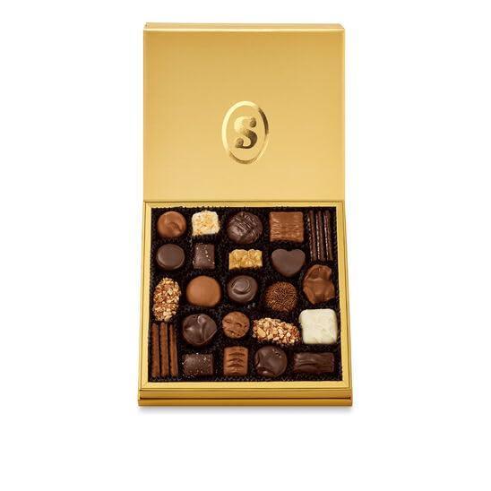 imageSees Candies Gold Fancy Elegant Gift Box Gourmet Milk amp Dark Chocolate Assortment 16 oz