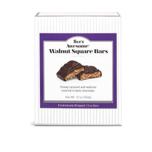 See’s Awesome Walnut Square Bars – Rich Dark Chocolate Bars with Walnuts & Caramel, Individually Wrapped Treats (8 Bars)