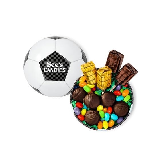 image:imageSees Candies Soccer Ball Tin Game Day Candy Shareable Snacks Lollypops amp Chocolate 74 oz